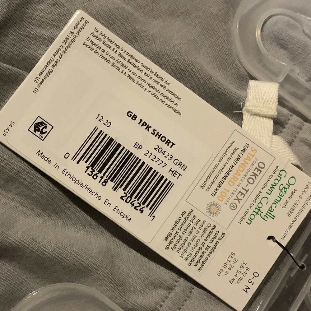 Modern Moments by Gerber Organic Baby Boy Shorts 0-3 Months Gray New with Tags